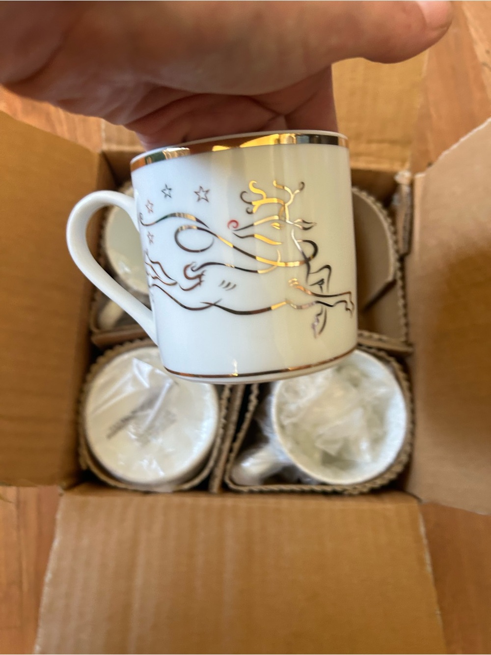 Classic White Porcelain Espresso Cup (4) and small plates (7) with Gold Accents
